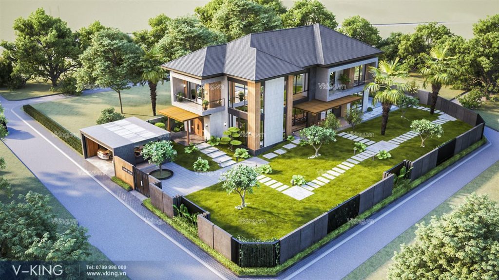 VKING CHUYÊN THIẾT KẾ NHÀ, BIỆT THỰ CÓ SÂN VƯỜN HIỆN ĐẠI 18 nha vuon 2 tang hien dai
