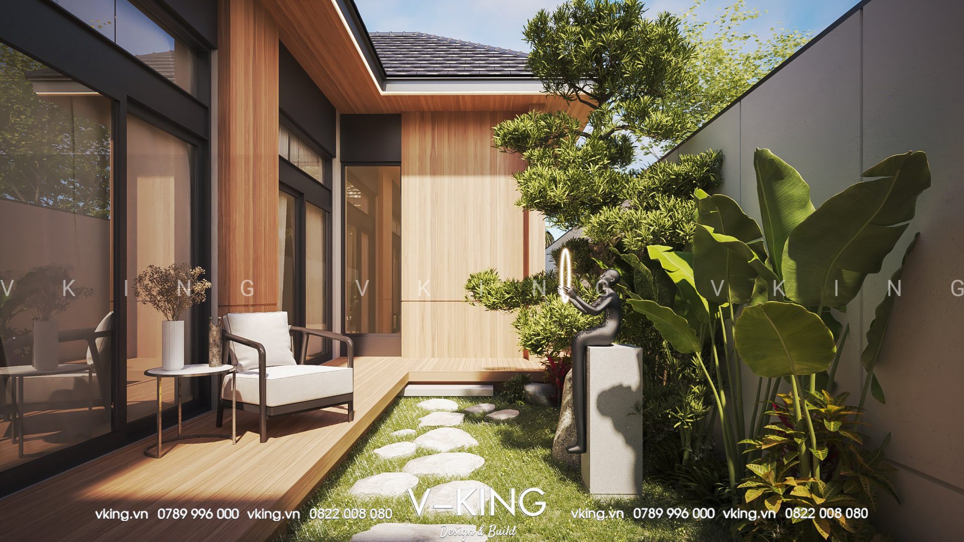 GỢI Ý NHỮNG MẪU BIỆT THỰ 1 TẦNG ĐẸP – SANG – CHUẨN PHONG THỦY 6 phối cảnh sân vườn đẹp