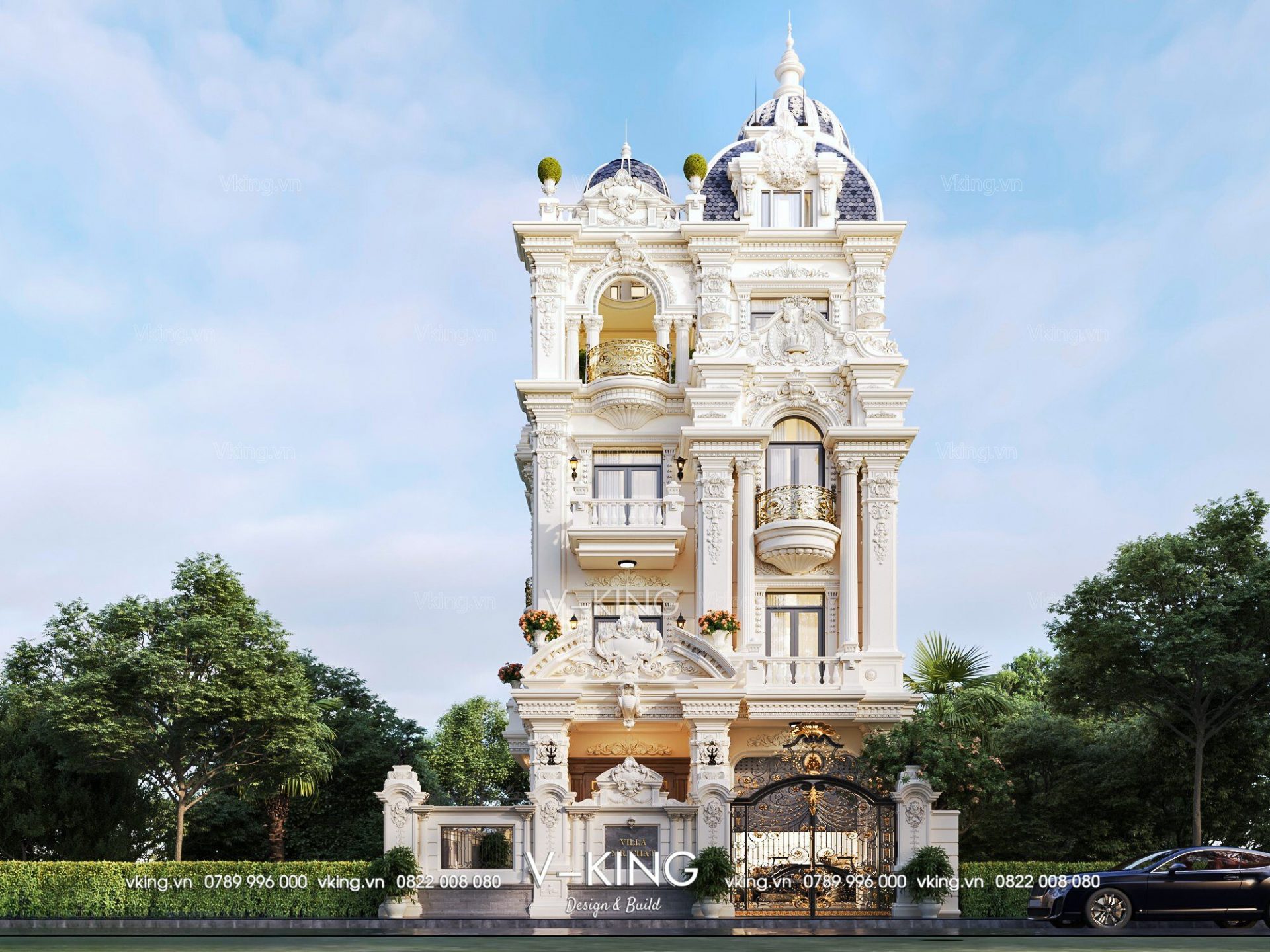 Thiết kế biệt thự cổ điển Pháp 5 tầng lộng lẫy, xa hoa 