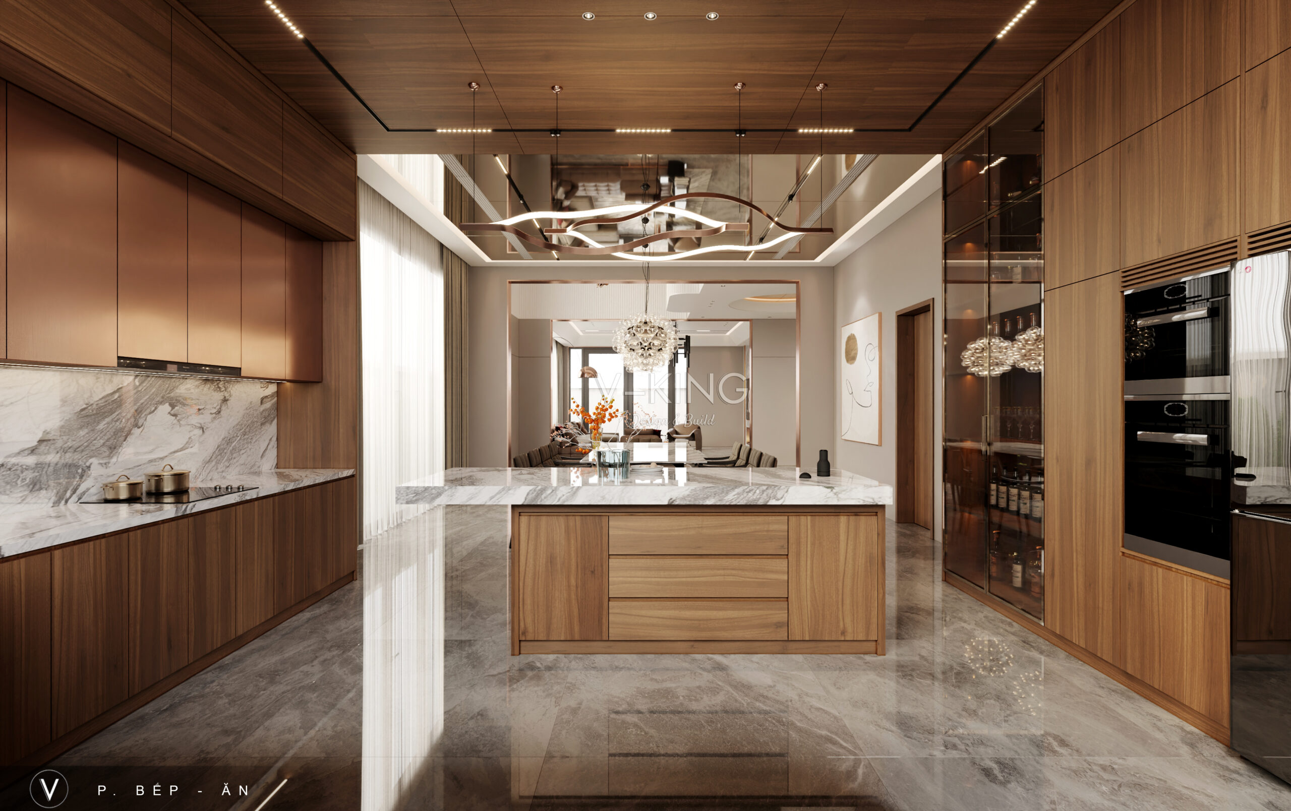 Mẫu thiết kế nội thất phòng bếp ăn hiện đại đẹp sang trọng