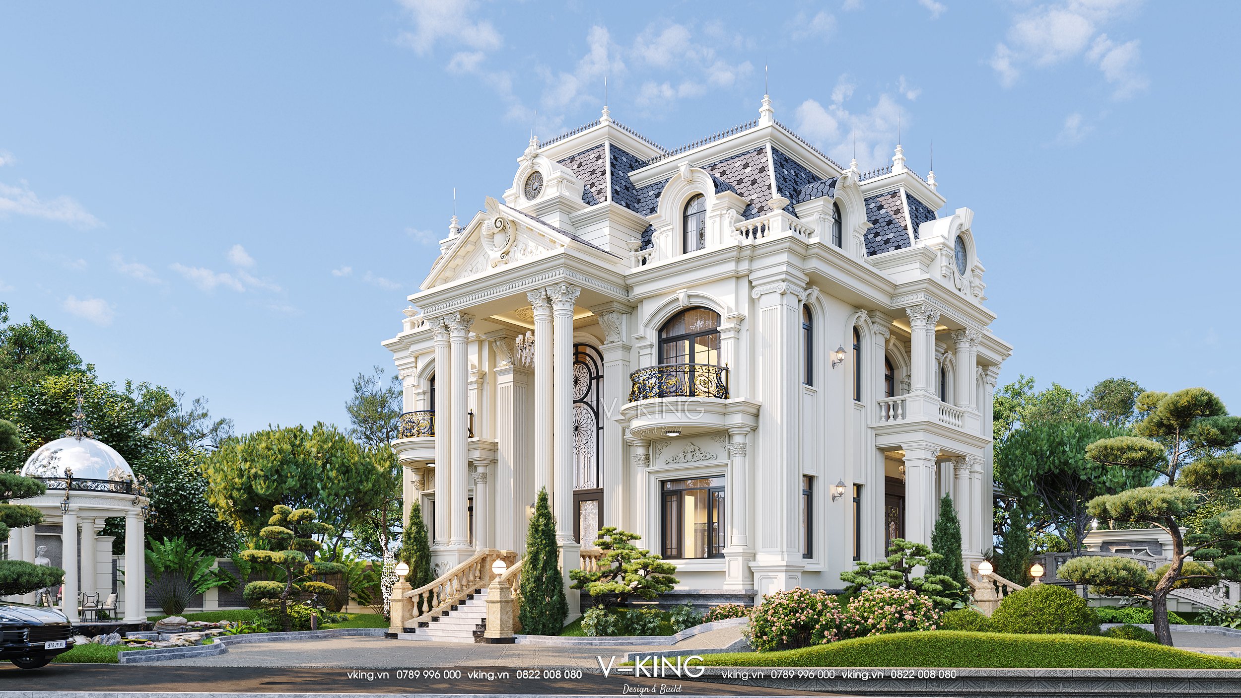 CĂN BIỆT THỰ VÀ NHỮNG YẾU TỐ QUYẾT ĐỊNH GIÁ TRỊ 4 Thiết kế Biệt thự Tân cổ điển 3 tầng ấn tượng
