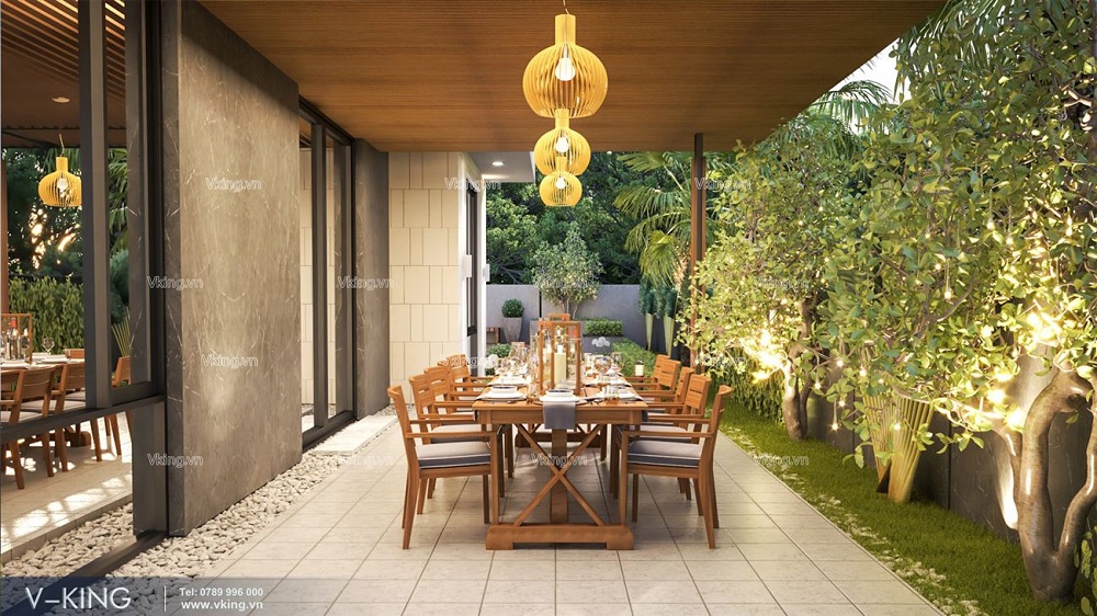NHÀ 300M2 XU HƯỚNG 2024 VỚI KHÔNG GIAN THOÁNG ĐÃNG 18 Không gian săn uống nhà 300m2 hiện đại 2 tầng đẹp thoáng