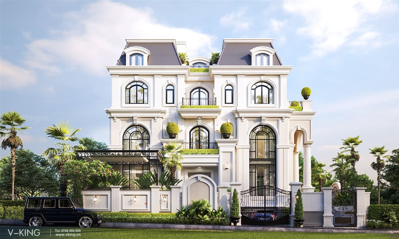 Thiết kế biệt thự 4 tầng tân cổ điển nhẹ nhàng