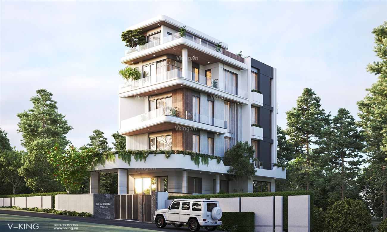 Thiết kế nhà phố 5 tầng hiện đại ấn tượng