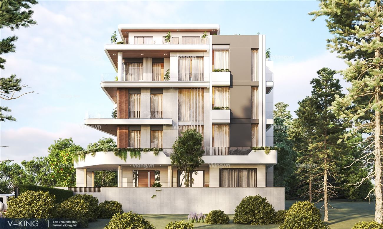 Thiết kế nhà phố 5 tầng hiện đại ấn tượng
