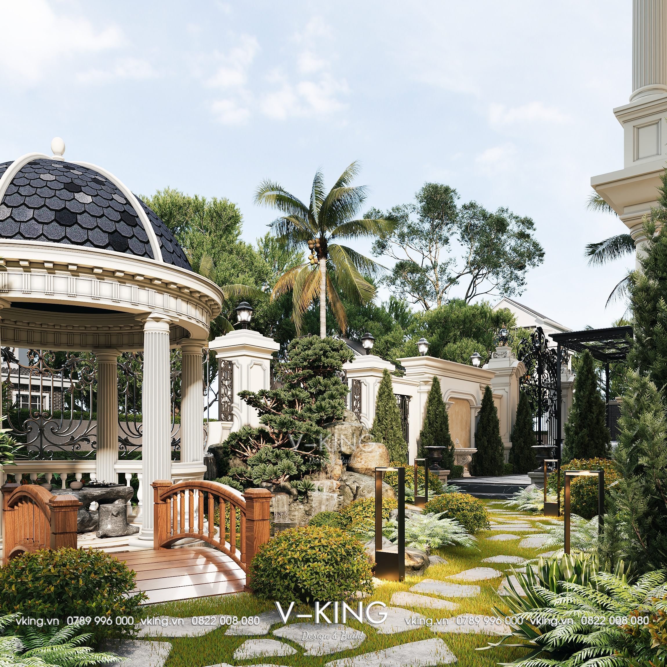 Không gian sân vườn ấn tượng của biệt thự 4 tầng Tân cổ điển