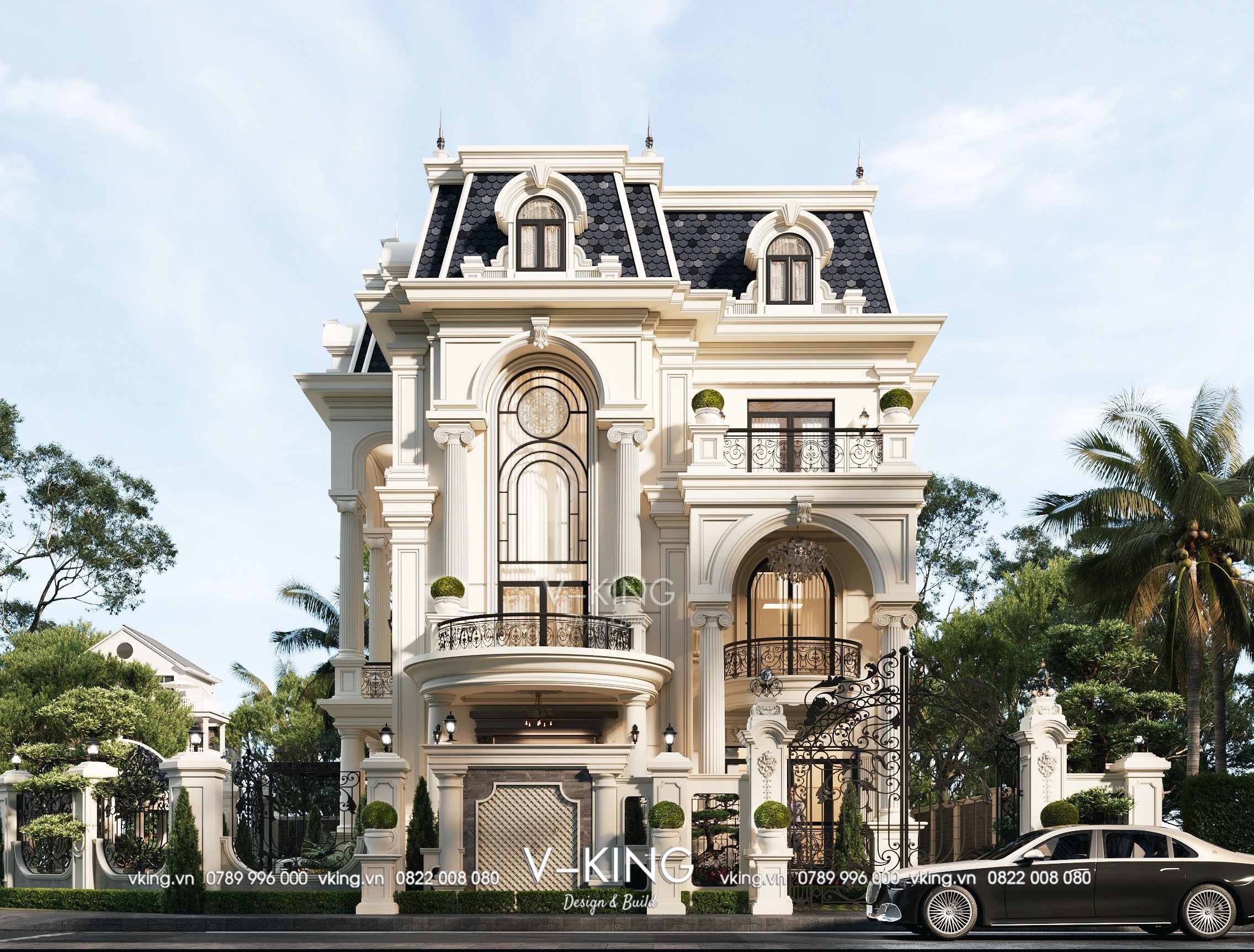 Thiết kế biệt thự Tân cổ điển 4 tầng với mái Mansard bề thế