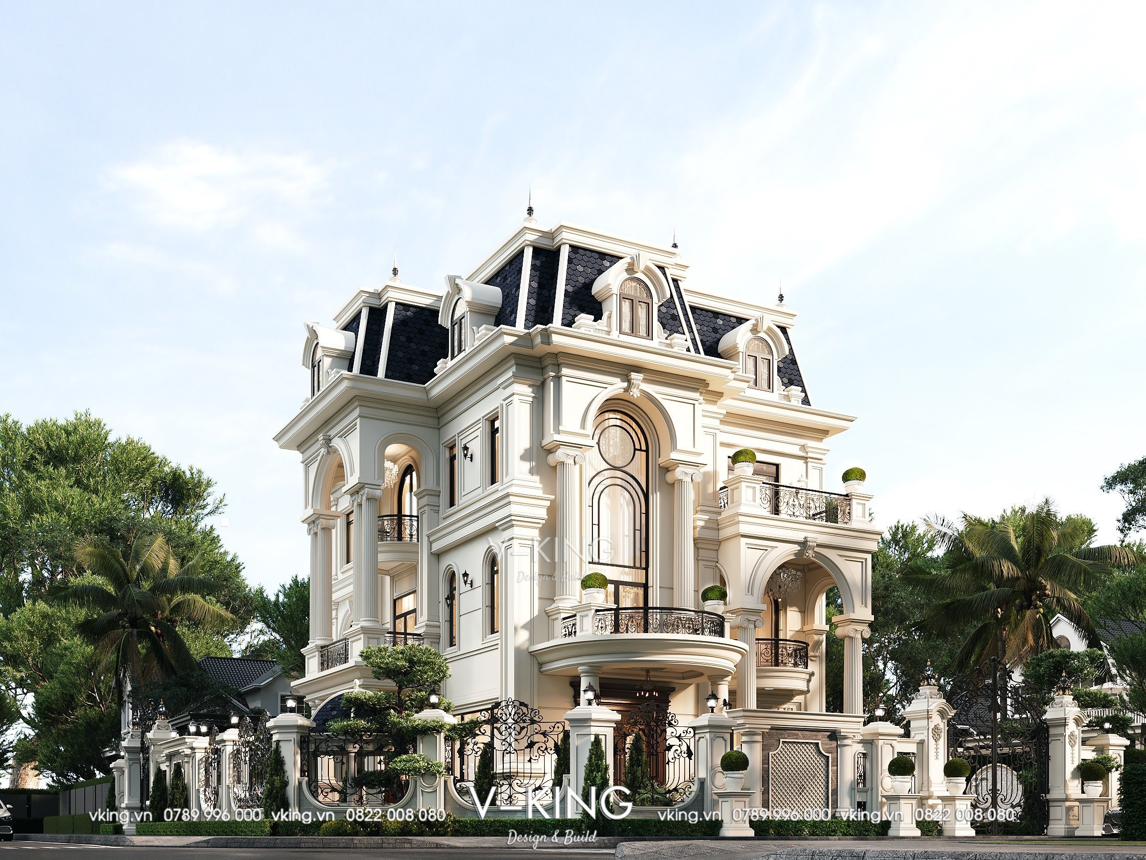 Thiết kế biệt thự Tân cổ điển 4 tầng với mái Mansard bề thế