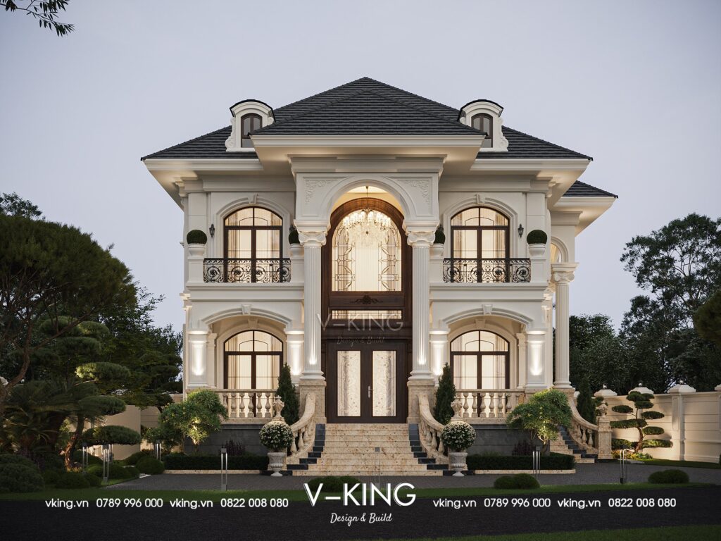Thiết kế biệt thự 2 tầng kiểu Pháp với hệ mái Nhật độc đáo