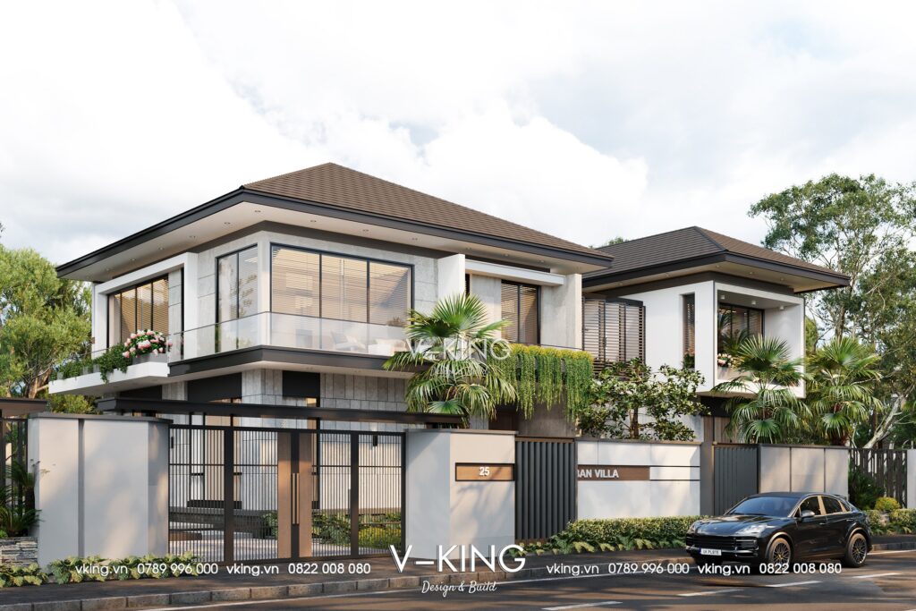 Thiết kế nhà vườn 2 tầng mái Nhật phong cách Hiện đại