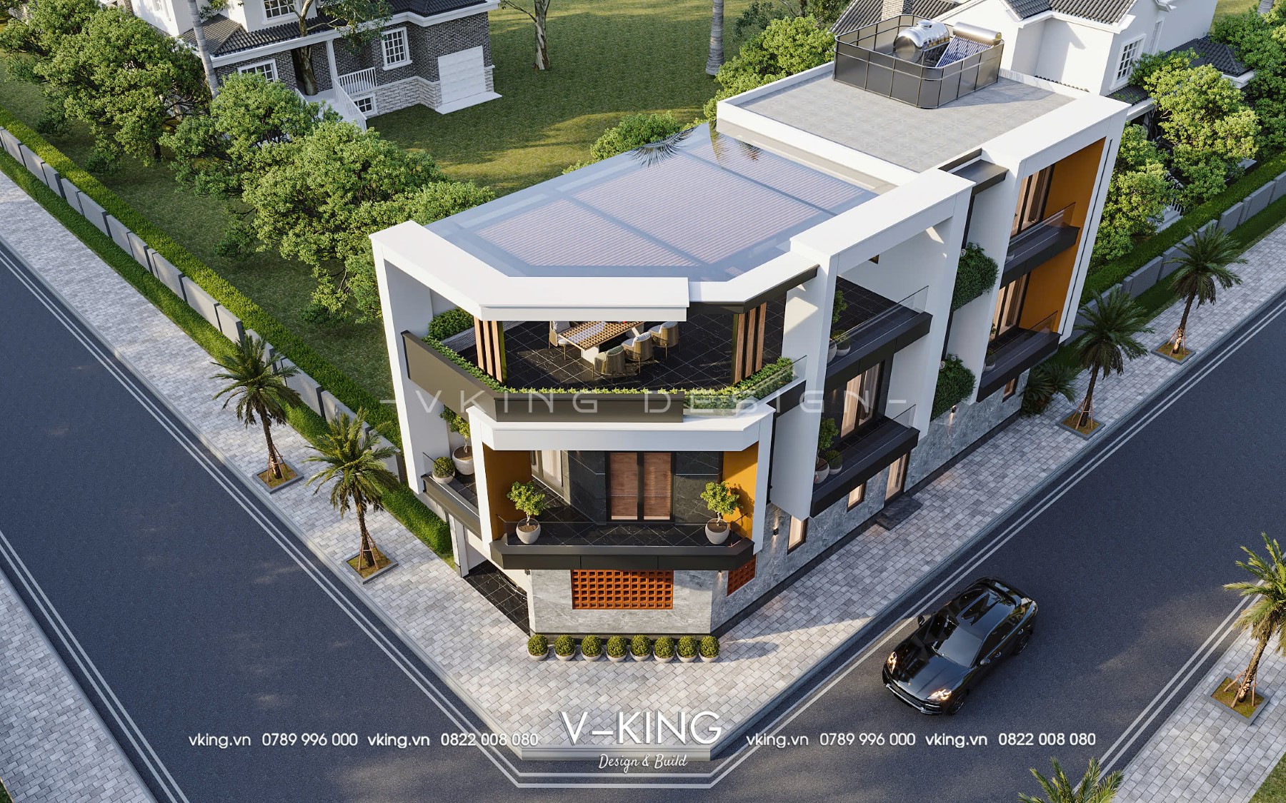 BIỆT THỰ HIỆN ĐẠI 3 TẦNG LÔ GÓC ĐẸP SANG TRỌNG VK25039 4 thiet ke biet thu hien dai 3 tang vk25039 3