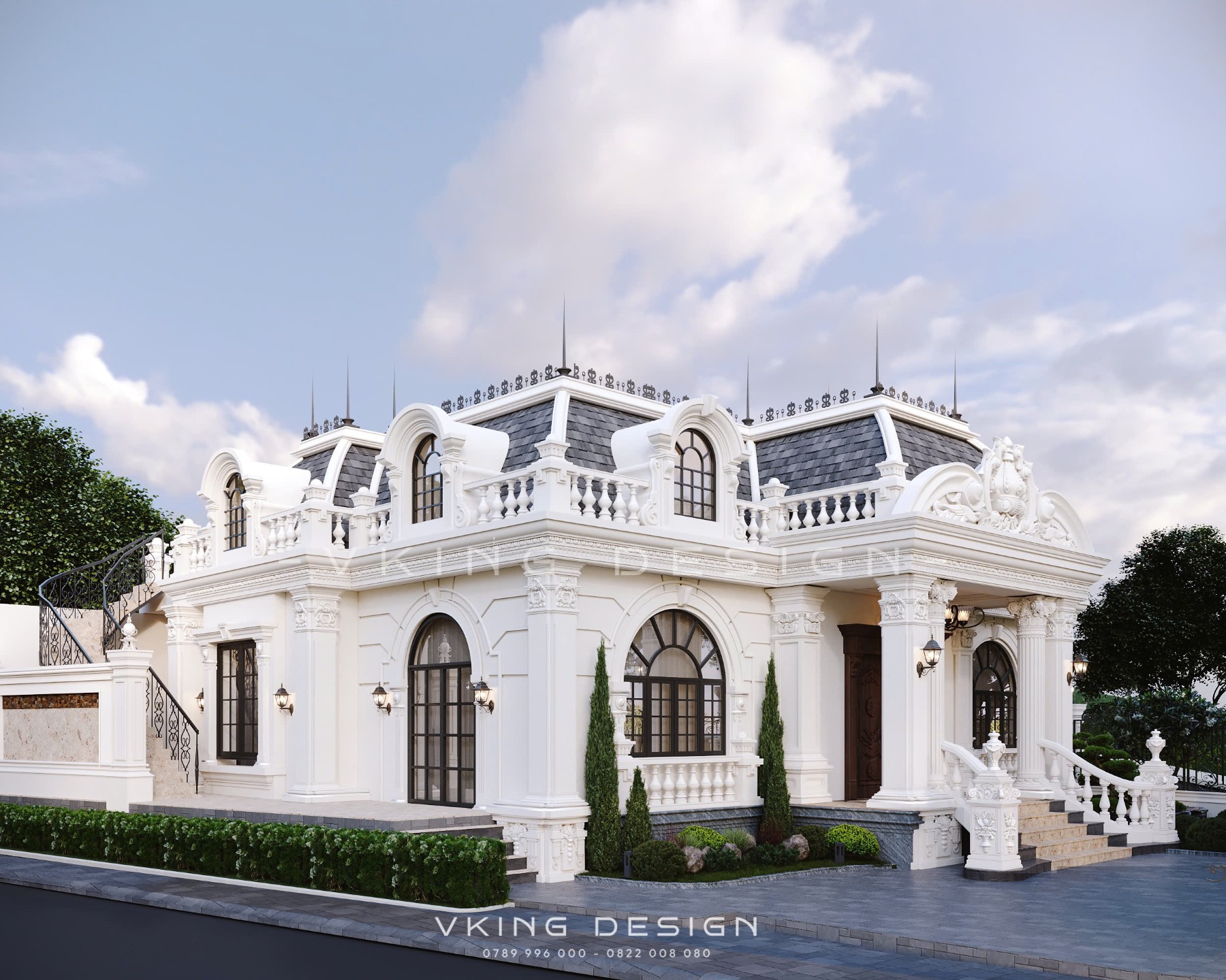 BIỆT THỰ TÂN CỔ ĐIỂN 1 TẦNG MÁI MANSARD KIỂU PHÁP VK25057 3 thiet ke biet thu tan co dien 1 tang mai mansard vk25057 14