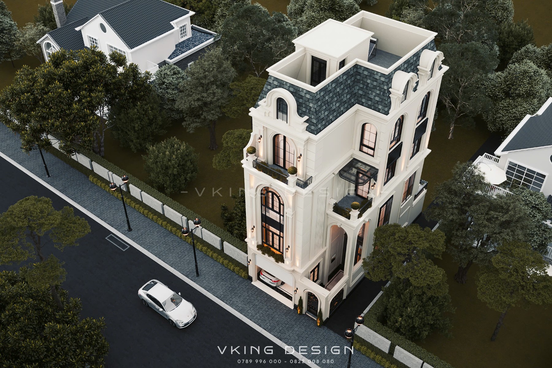 THIẾT KẾ BIỆT THỰ PHỐ TÂN CỔ ĐIỂN KIỂU PHÁP VK26006 5 thiet ke biet thu tan co dien 4 tang 1 tum vk26006 2