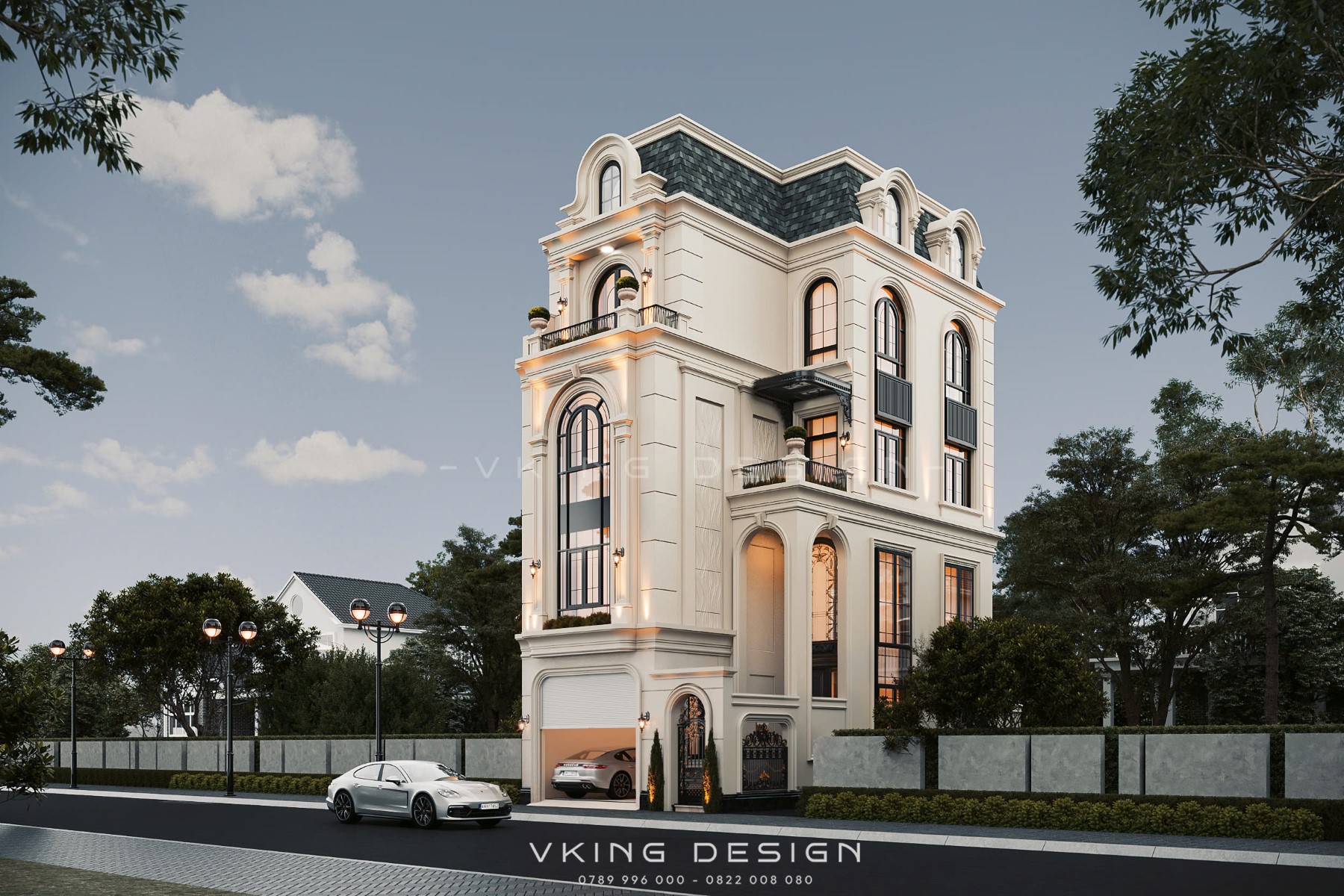 THIẾT KẾ BIỆT THỰ PHỐ TÂN CỔ ĐIỂN KIỂU PHÁP VK26006 3 thiet ke biet thu tan co dien 4 tang 1 tum vk26006 4