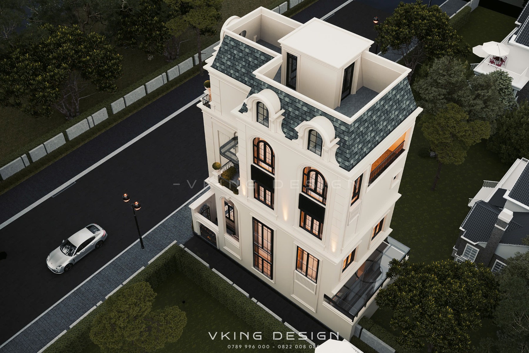 THIẾT KẾ BIỆT THỰ PHỐ TÂN CỔ ĐIỂN KIỂU PHÁP VK26006 6 thiet ke biet thu tan co dien 4 tang 1 tum vk26006 5