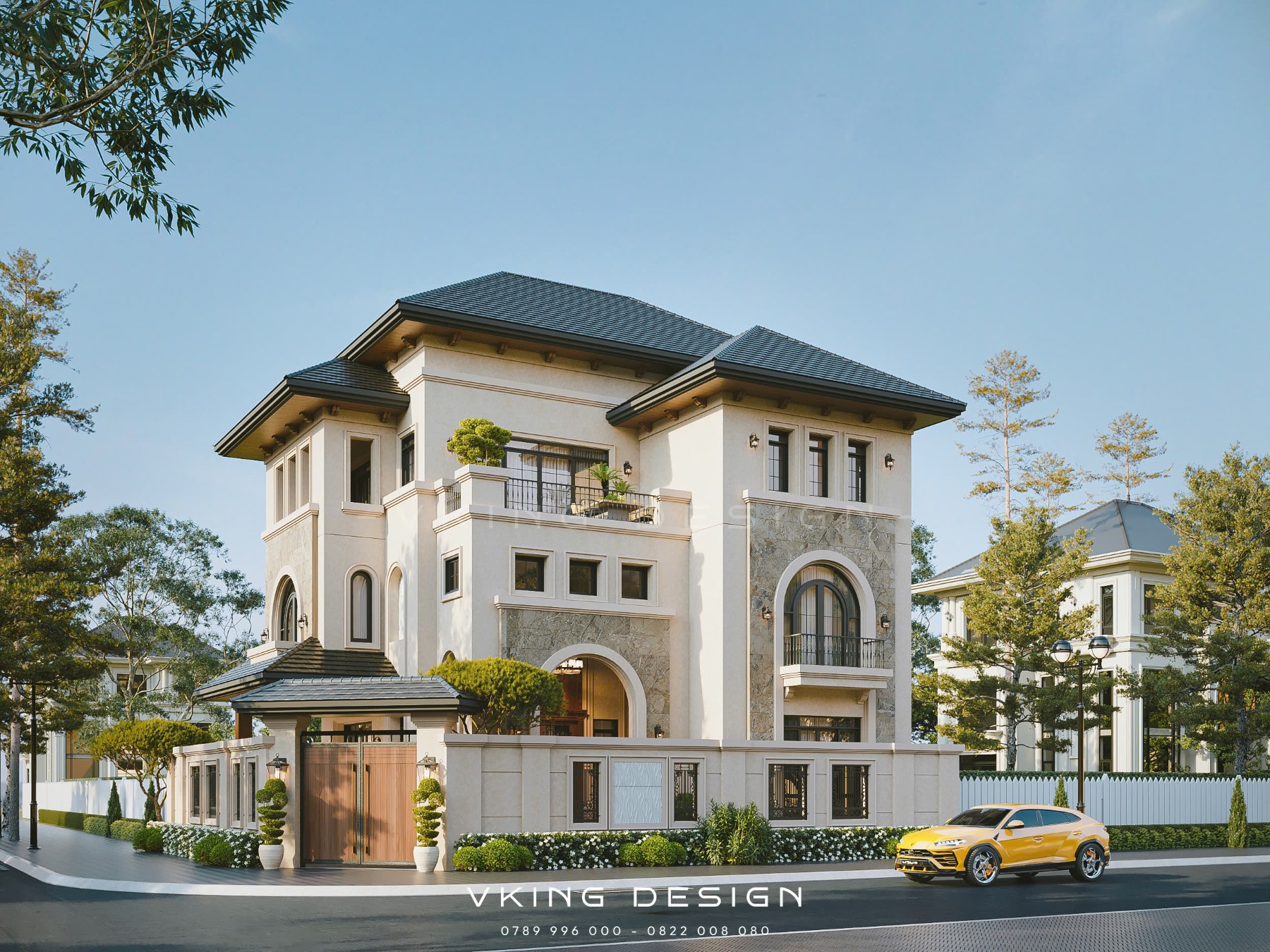 KHÔNG GIAN SỐNG LÝ TƯỞNG CỦA BIỆT THỰ 3 TẦNG VK26060 1 thiet ke biet thu dia trung hai dep sang trong vk260603