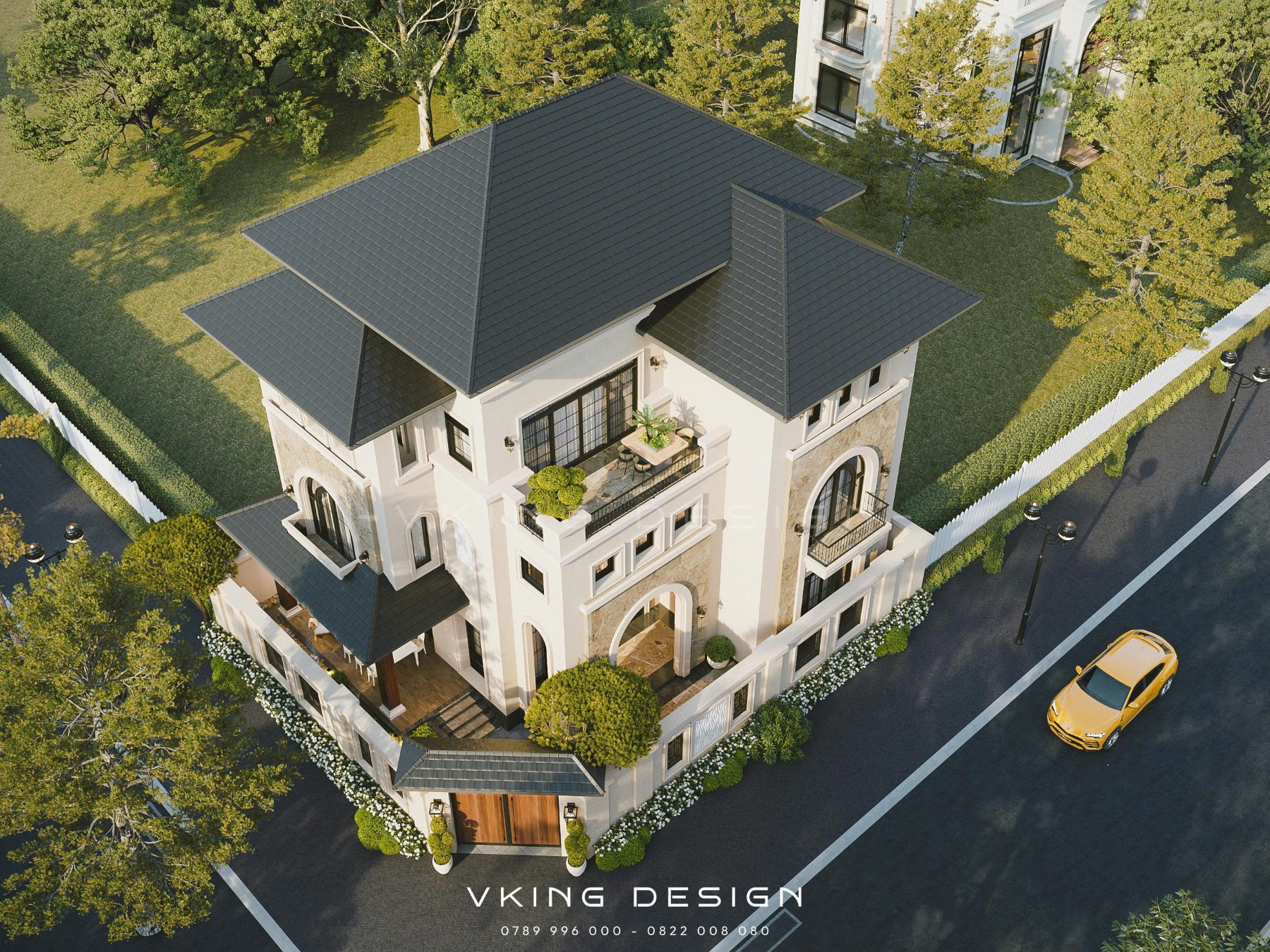 KHÔNG GIAN SỐNG LÝ TƯỞNG CỦA BIỆT THỰ 3 TẦNG VK26060 8 thiet ke biet thu dia trung hai dep sang trong vk260608