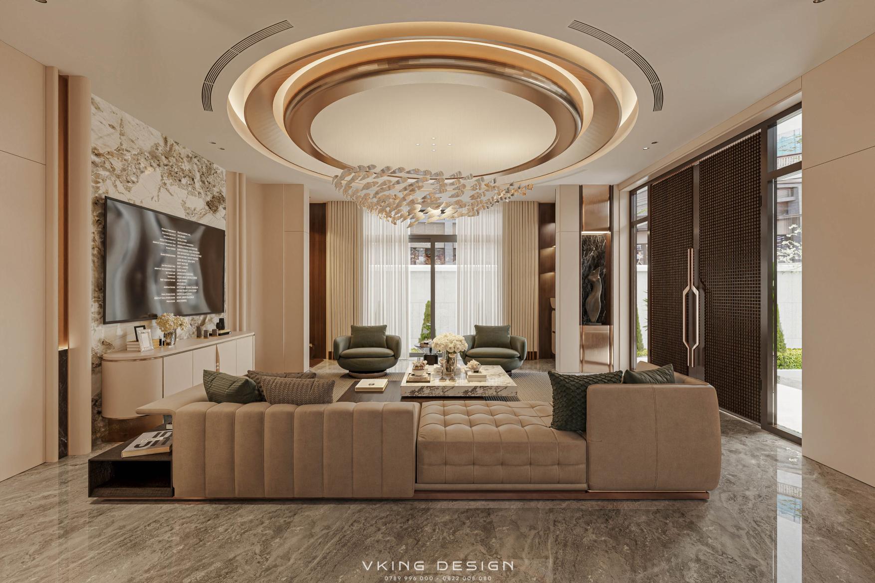 KHÔNG GIAN NỘI THẤT THỜI THƯỢNG TRONG BIỆT THỰ NT26040 3 1 thiet ke phong khach hien dai dang cap 3