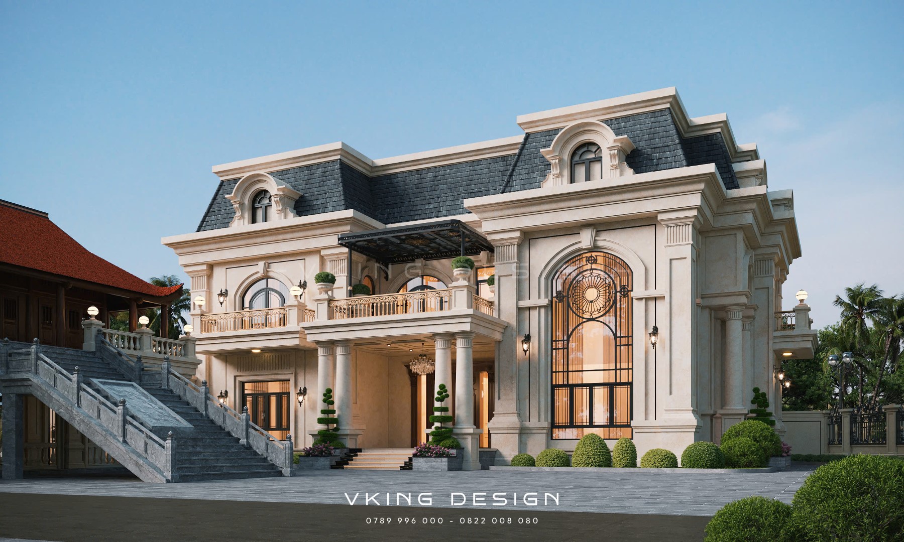 BIỆT THỰ TÂN CỔ ĐIỂN 2 TẦNG 1 MÁI MANSARD VK26065 2 thiet ke biet thu tan co dien mai mansard vk26065 4