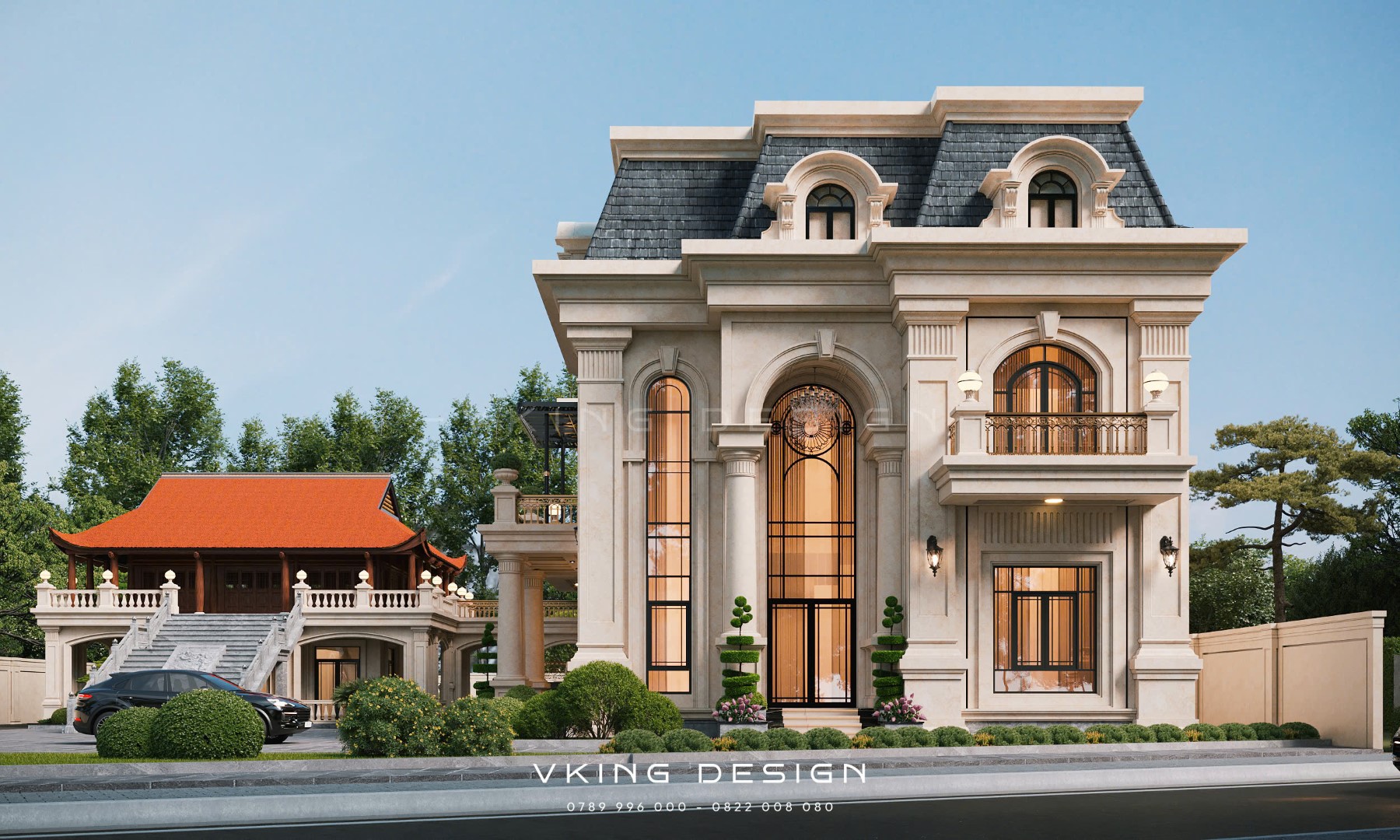 BIỆT THỰ TÂN CỔ ĐIỂN 2 TẦNG 1 MÁI MANSARD VK26065 3 thiet ke biet thu tan co dien mai mansard vk26065 5