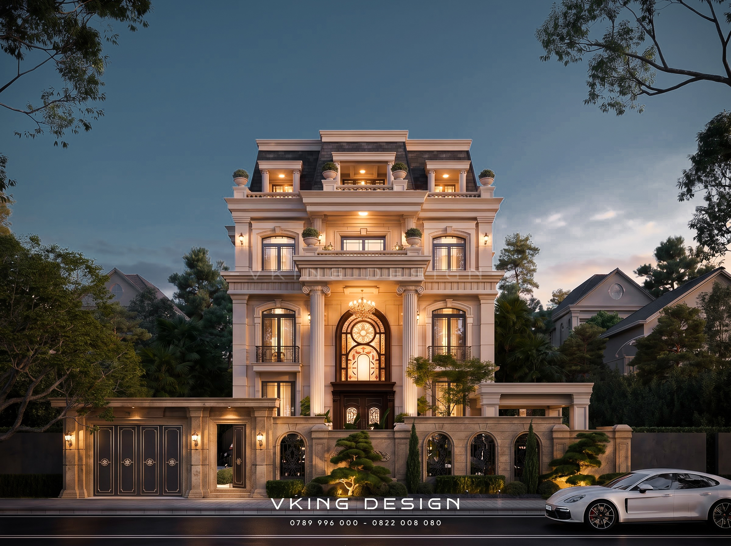 MẪU BIỆT THỰ TÂN CỔ ĐIỂN MÁI MANSARD VK26085 2 Biet th tan co dien 3 tang 1 tum mai mansard 2