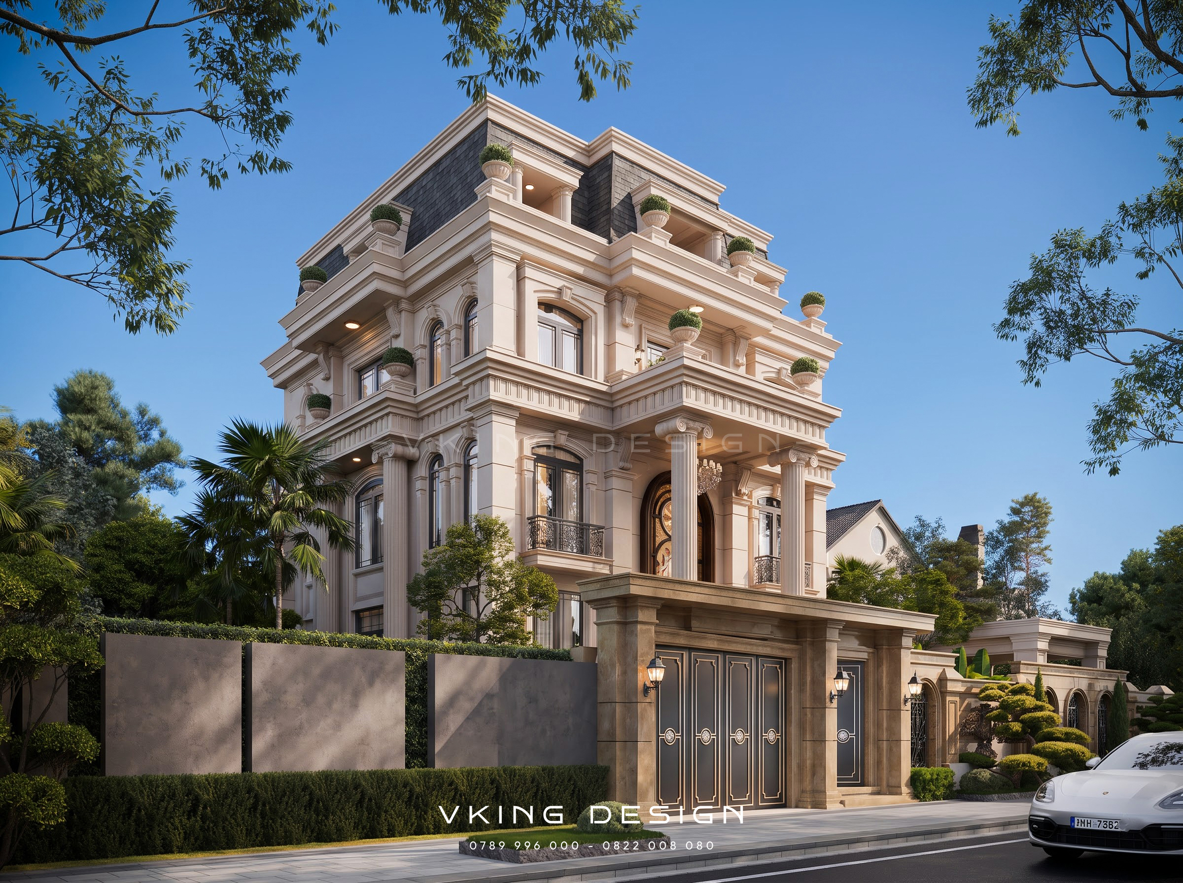MẪU BIỆT THỰ TÂN CỔ ĐIỂN MÁI MANSARD VK26085 6 Biet th tan co dien 3 tang 1 tum mai mansard 4