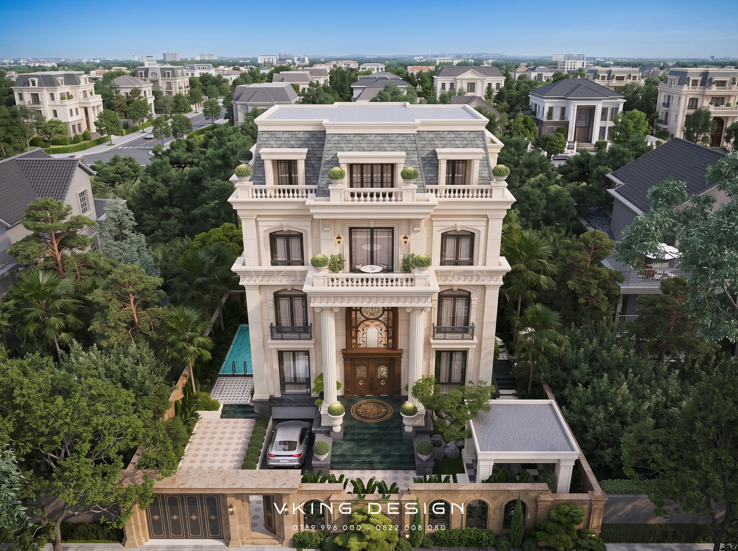 MẪU BIỆT THỰ TÂN CỔ ĐIỂN MÁI MANSARD VK26085 11 Biet th tan co dien 3 tang 1 tum mai mansard 7