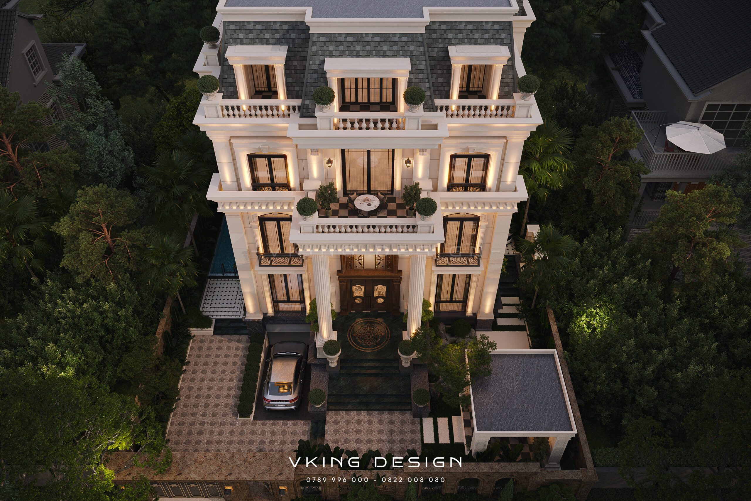 MẪU BIỆT THỰ TÂN CỔ ĐIỂN MÁI MANSARD VK26085 5 Biet th tan co dien 3 tang 1 tum mai mansard 8 scaled
